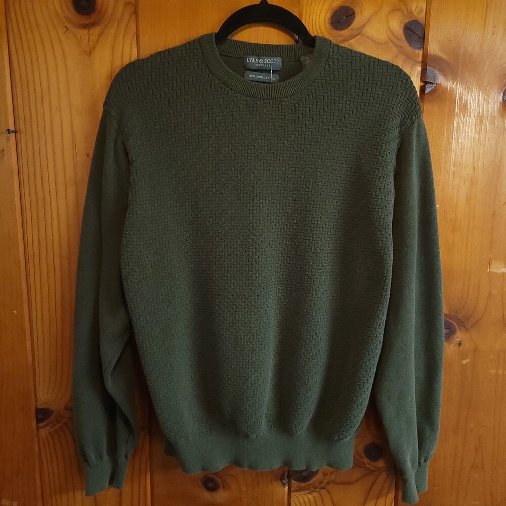 Lyle & Scott Large Olive Green Combed Cotton Crew Neck Sweater vintage vtg